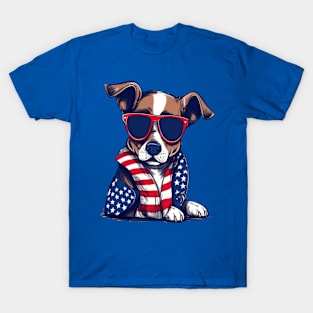 Patriotic Dog, 4th of July Design T-Shirt